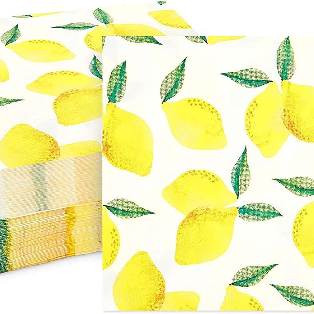 Lemon Party Tableware Set – Lemon Plates, Cups, Napkins, Wooden Cutlery & Garland for 20 Guests