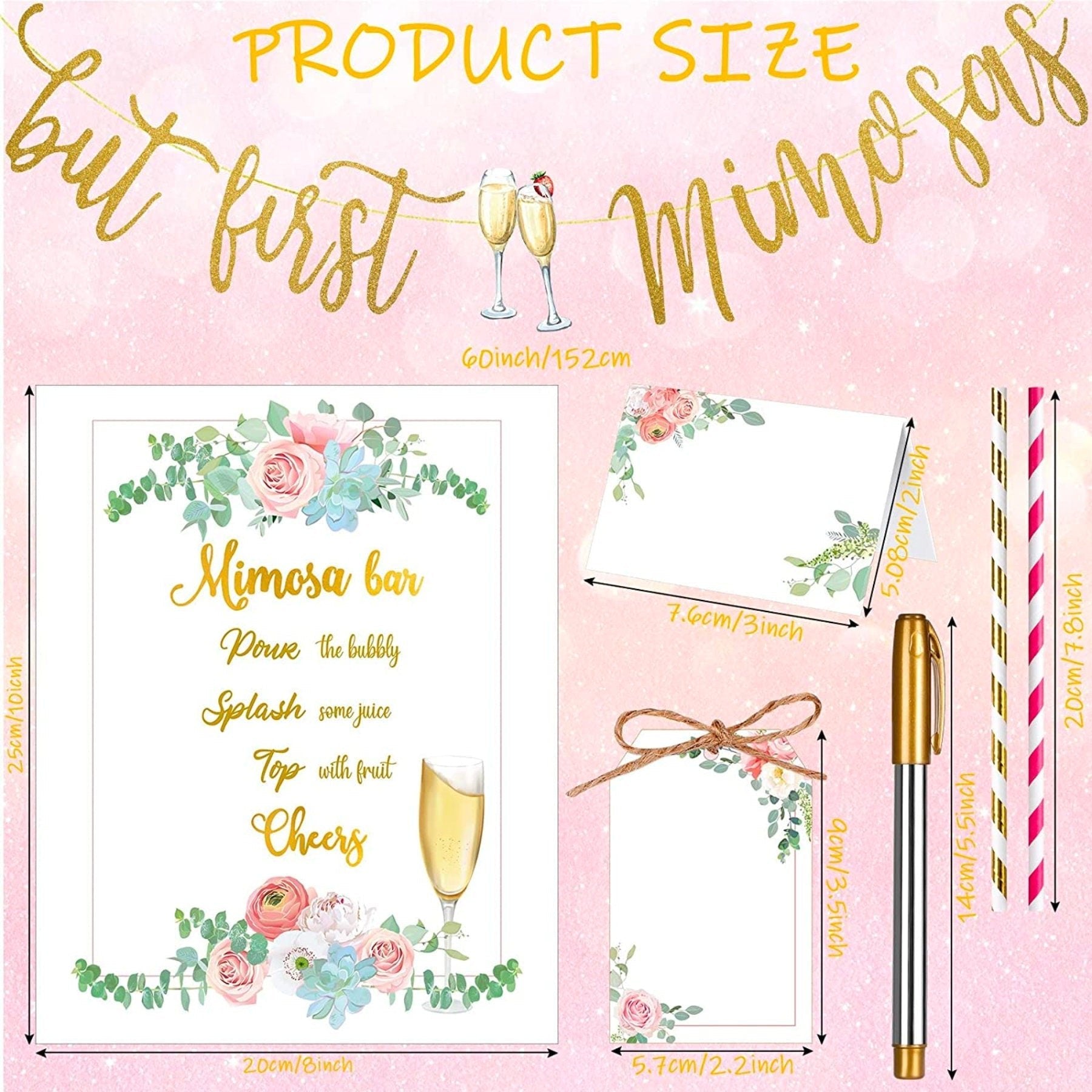 Mimosa Bar Decor Signage Kit – Complete Mimosa Bar Sign & Label Set for Bridal Showers, Brunches & Party Displays