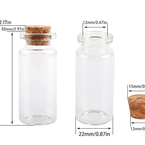 Mini cork glass bottle for salad dressing with measurements