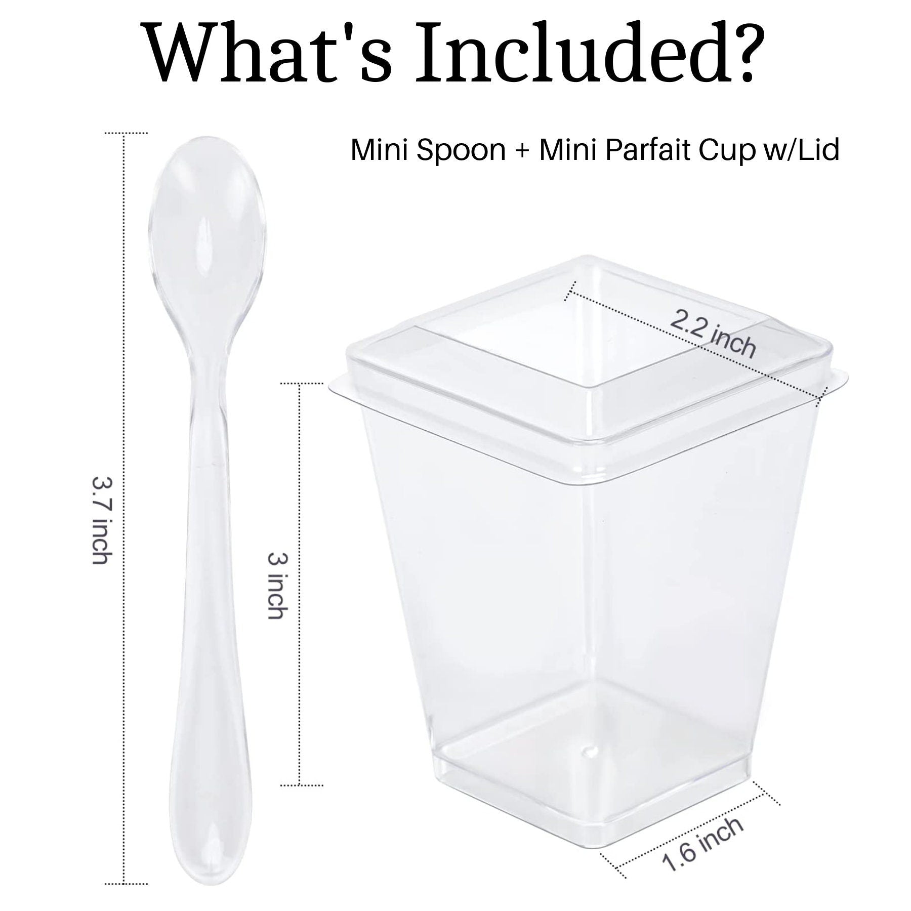 Mini plastic spoons included with acrylic dessert favor cups set