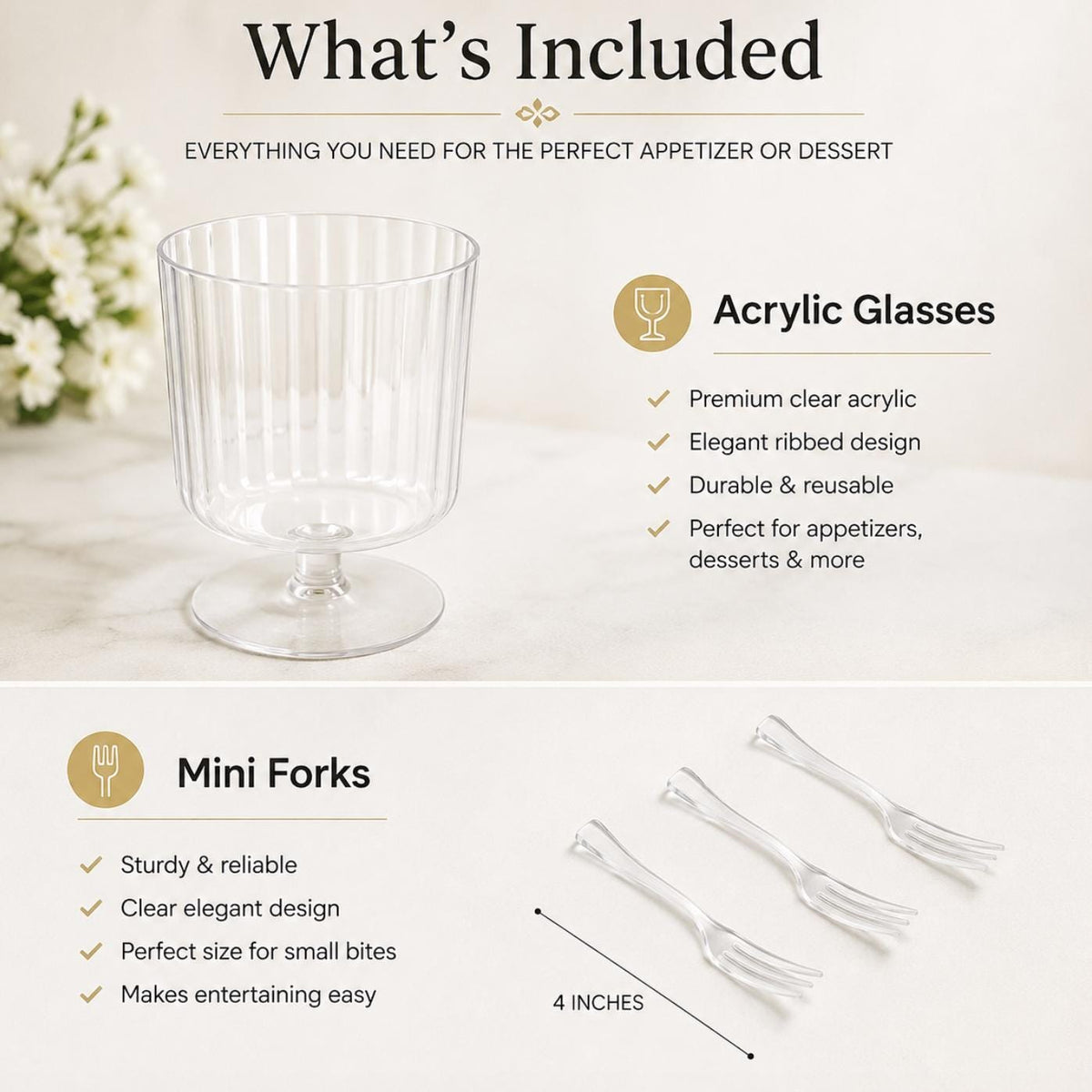20 - Piece Mini Martini Glasses Plastic Set with Forks - Clear Acrylic Cocktail Cups for Parties & Events - Pretty Party Boxx