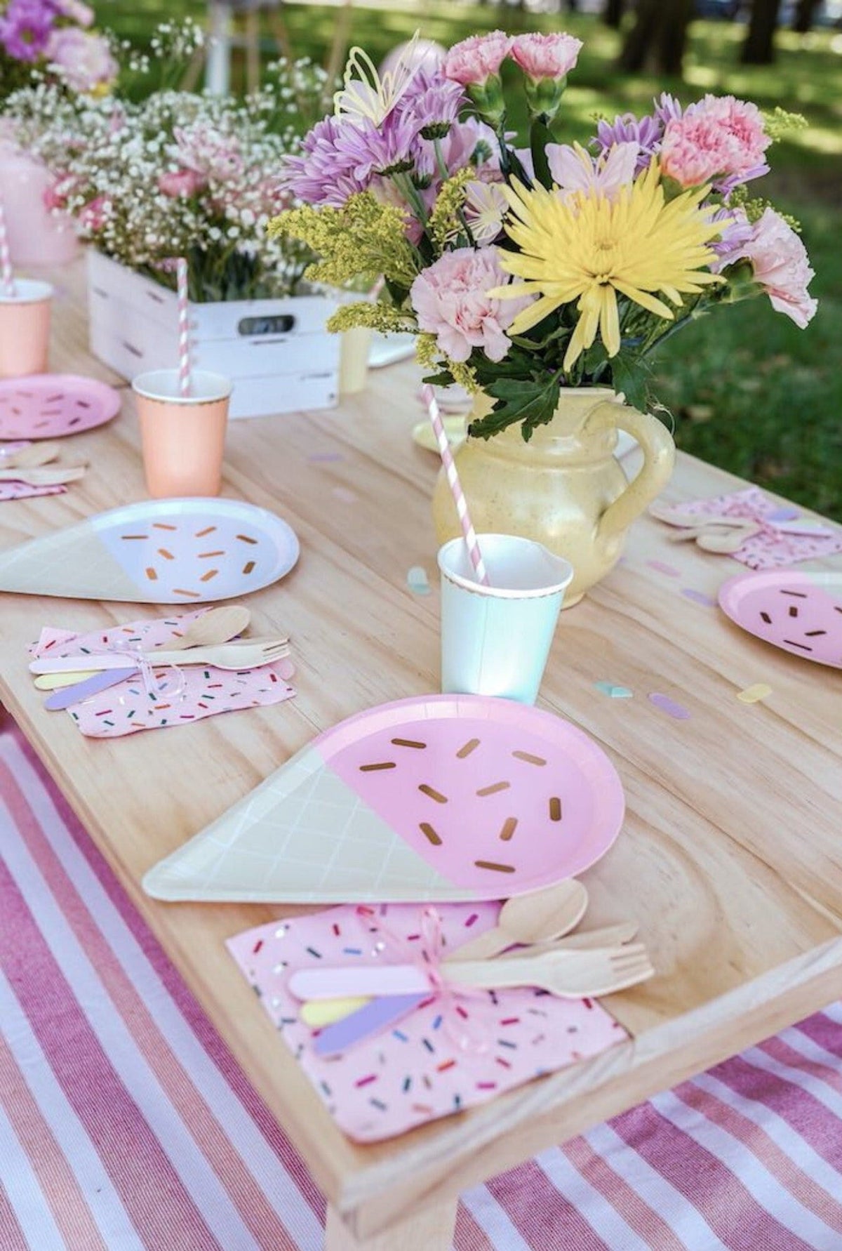 Ice Cream Party Tableware Set for 24 - Pastel Plates, Cups & Summer Party Supplies - Pretty Party Boxx