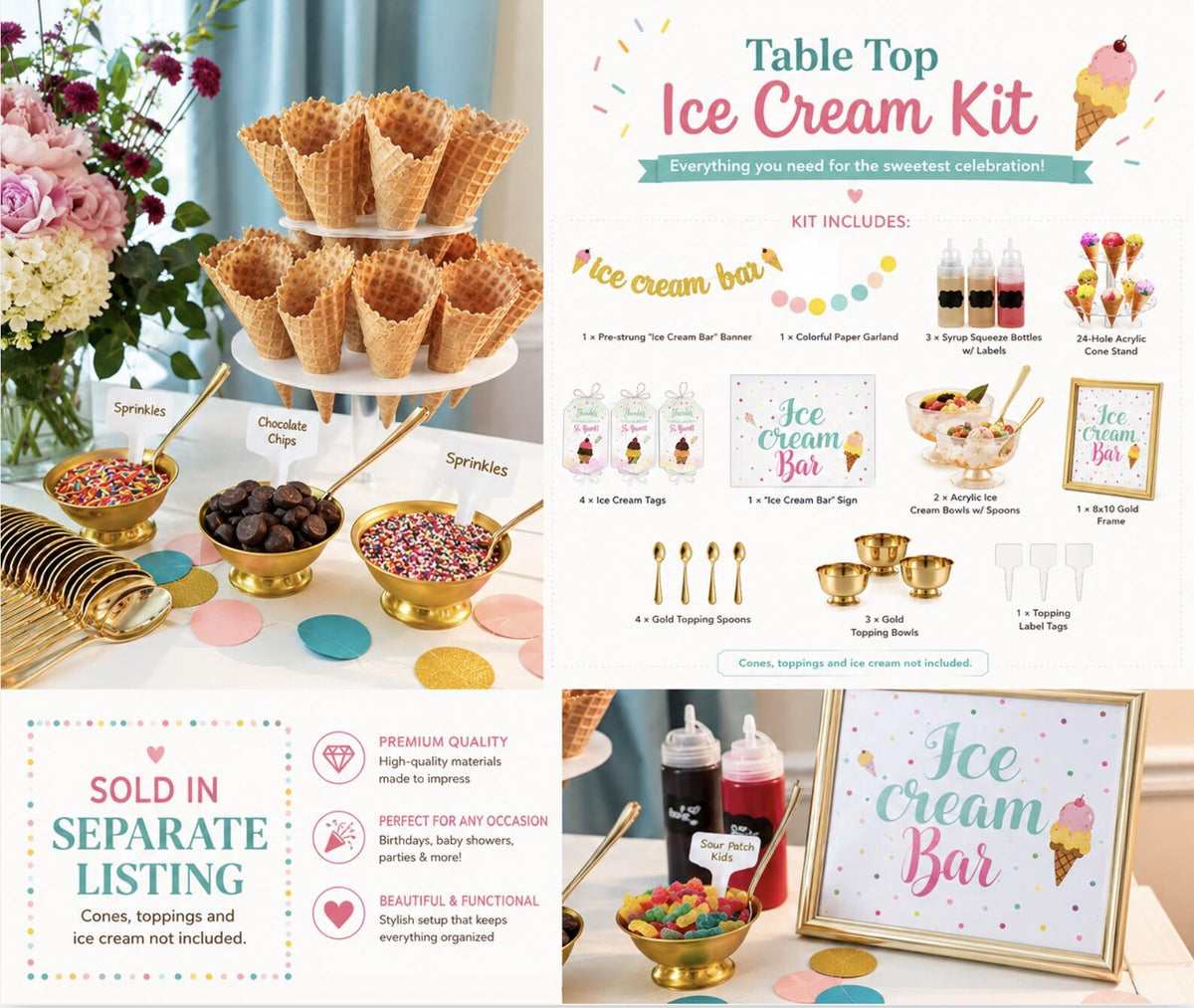 Ice Cream Party Tableware Set for 24 - Pastel Plates, Cups & Summer Party Supplies