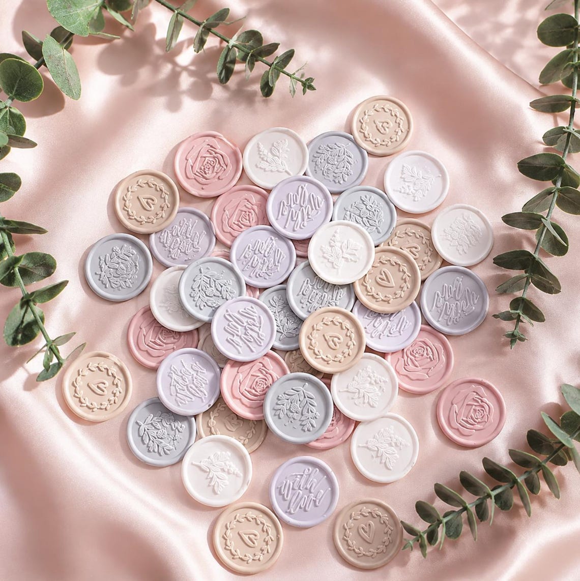Pastel Wax Seal Stickers – 1" Peel and Stick Adhesive Seals for Invitations, Envelopes, Escort Cards & Gifts - Set of 50