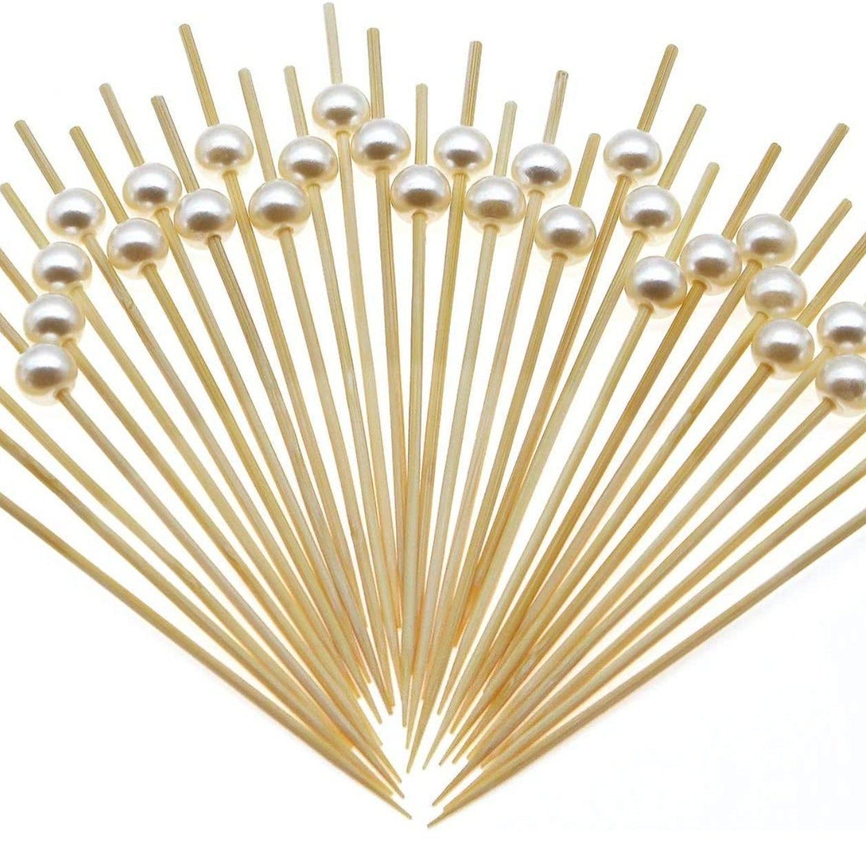Set of pearl charcuterie toothpicks made of bamboo for appetizers and parties