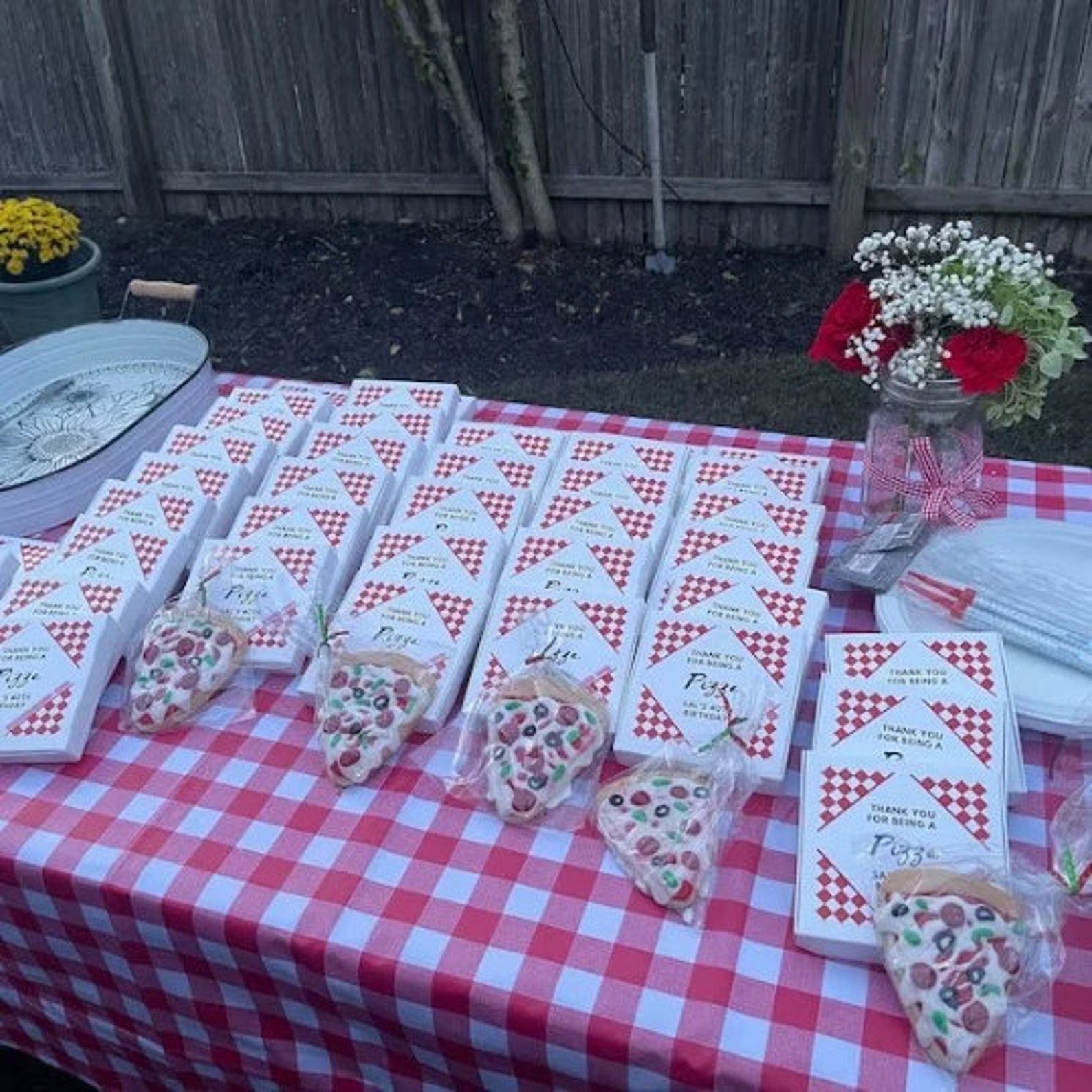 Pink square bridesmaid sticker for small pizza box packaging