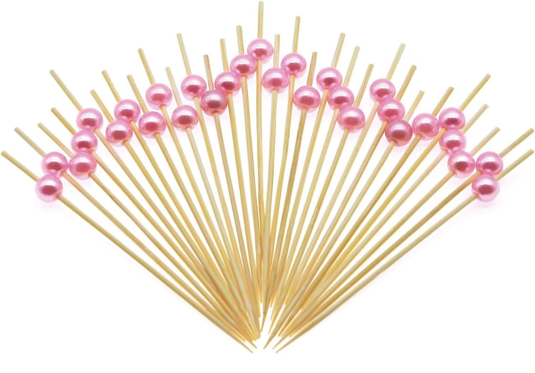 Set of 25 pink fancy charcuterie toothpicks with decorative bead tops