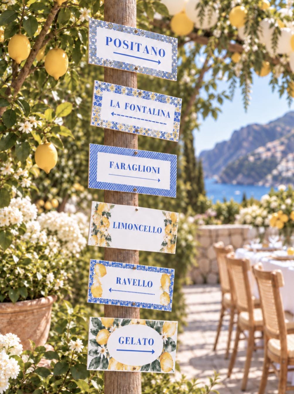 Set of 6 Italian Themed Party Signs – Amalfi Coast & Lemon Decor for Bridal Showers, Baby Showers & Birthday Parties