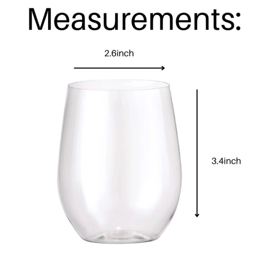 Detailed measurements of the 10oz acrylic cup, mini dressing bottle, and 4.5-inch fork.