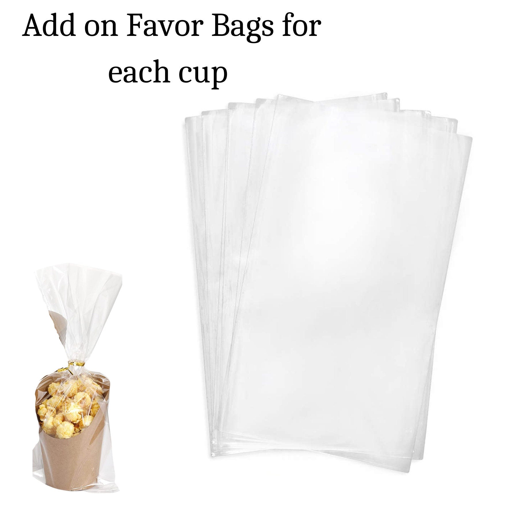 Optional clear favor bags with twist ties for red charcuterie cups.