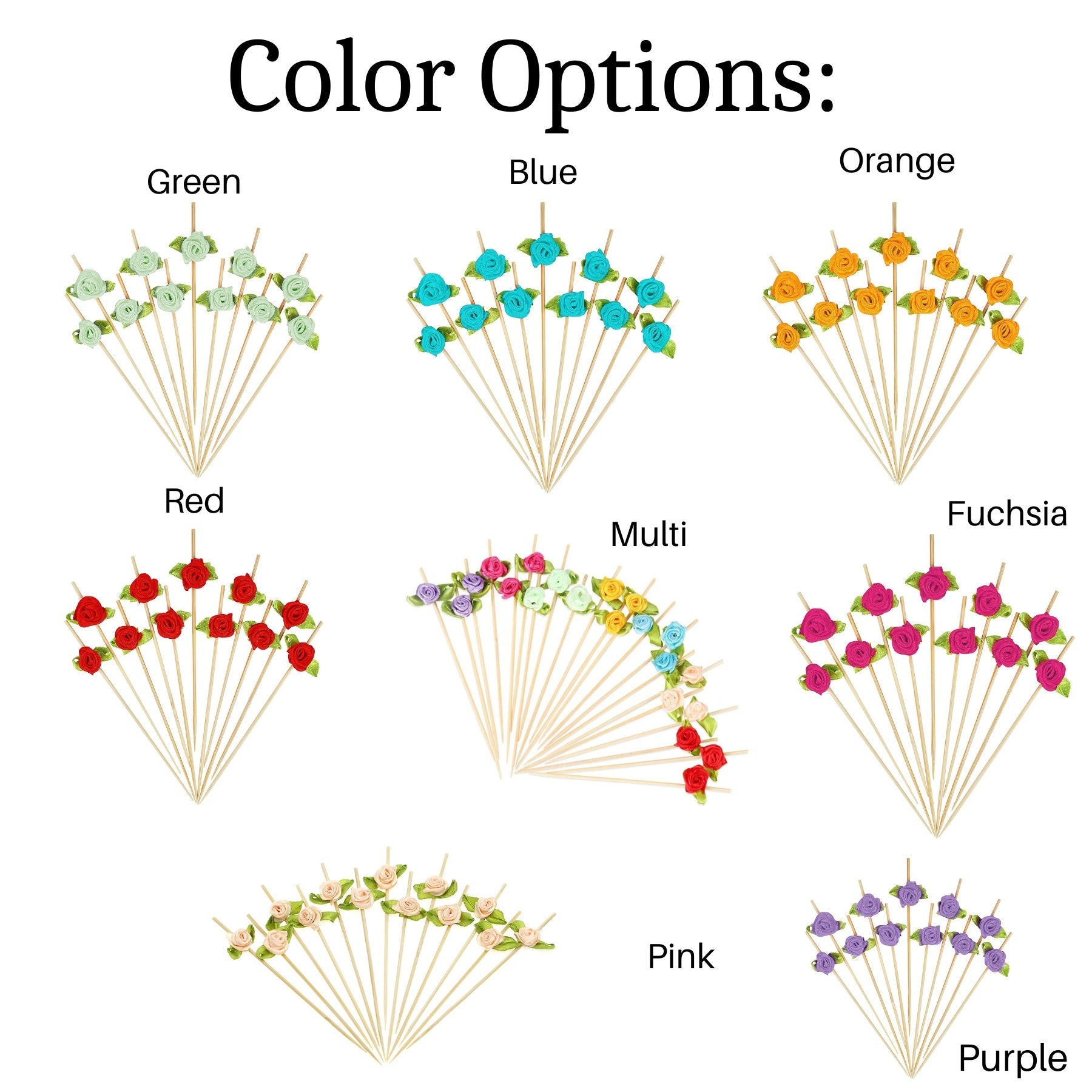 Assorted rose charcuterie toothpick color options