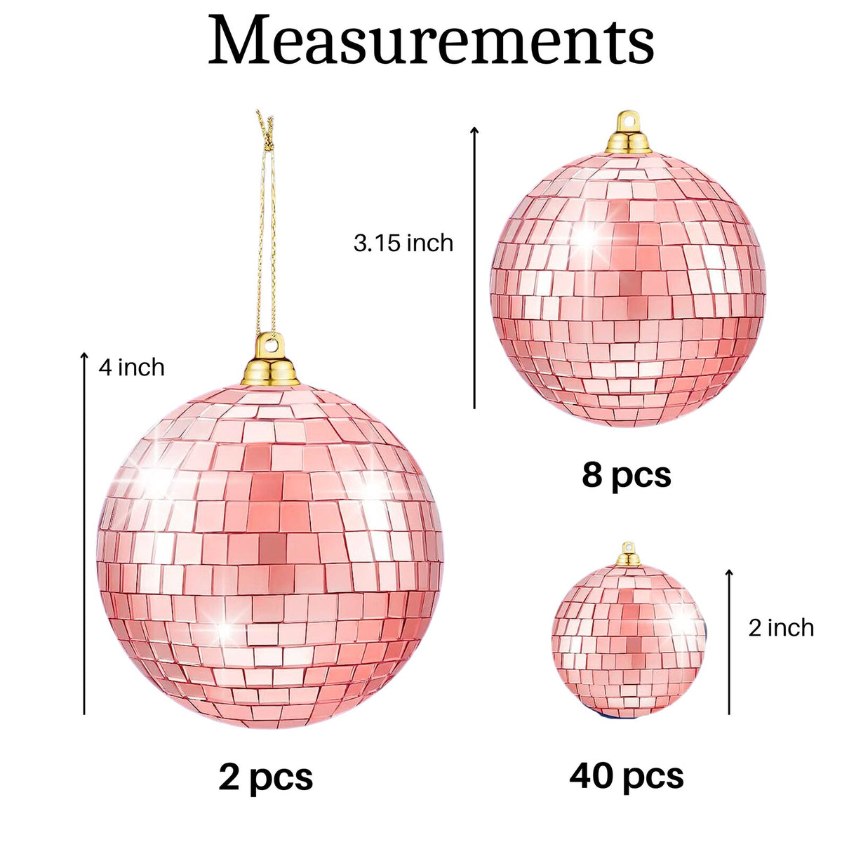 Rose Gold Disco Balls – Hanging Mirror Disco Party Decorations in Assorted Sizes - Pretty Party Boxx