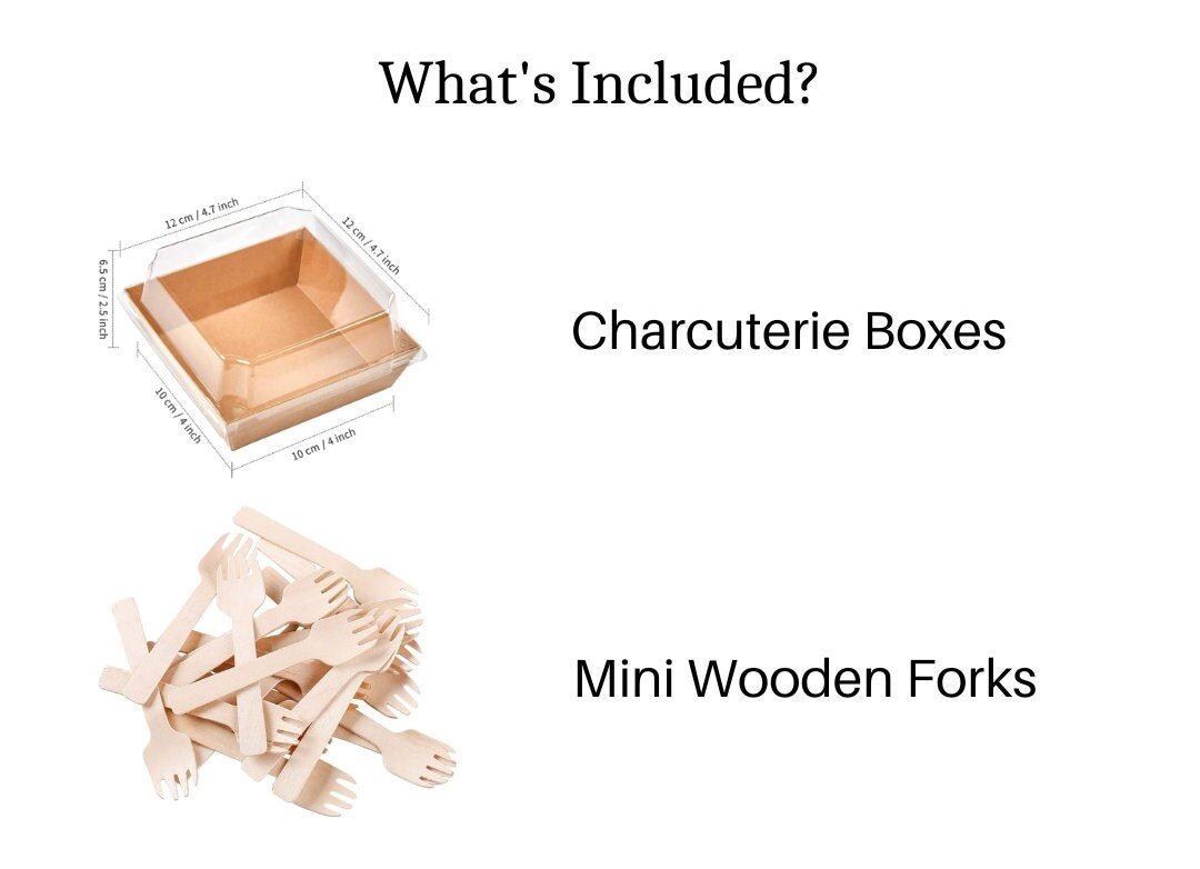 Square Charcuterie Favor Boxes with Mini Wooden Forks - Pretty Party Boxx