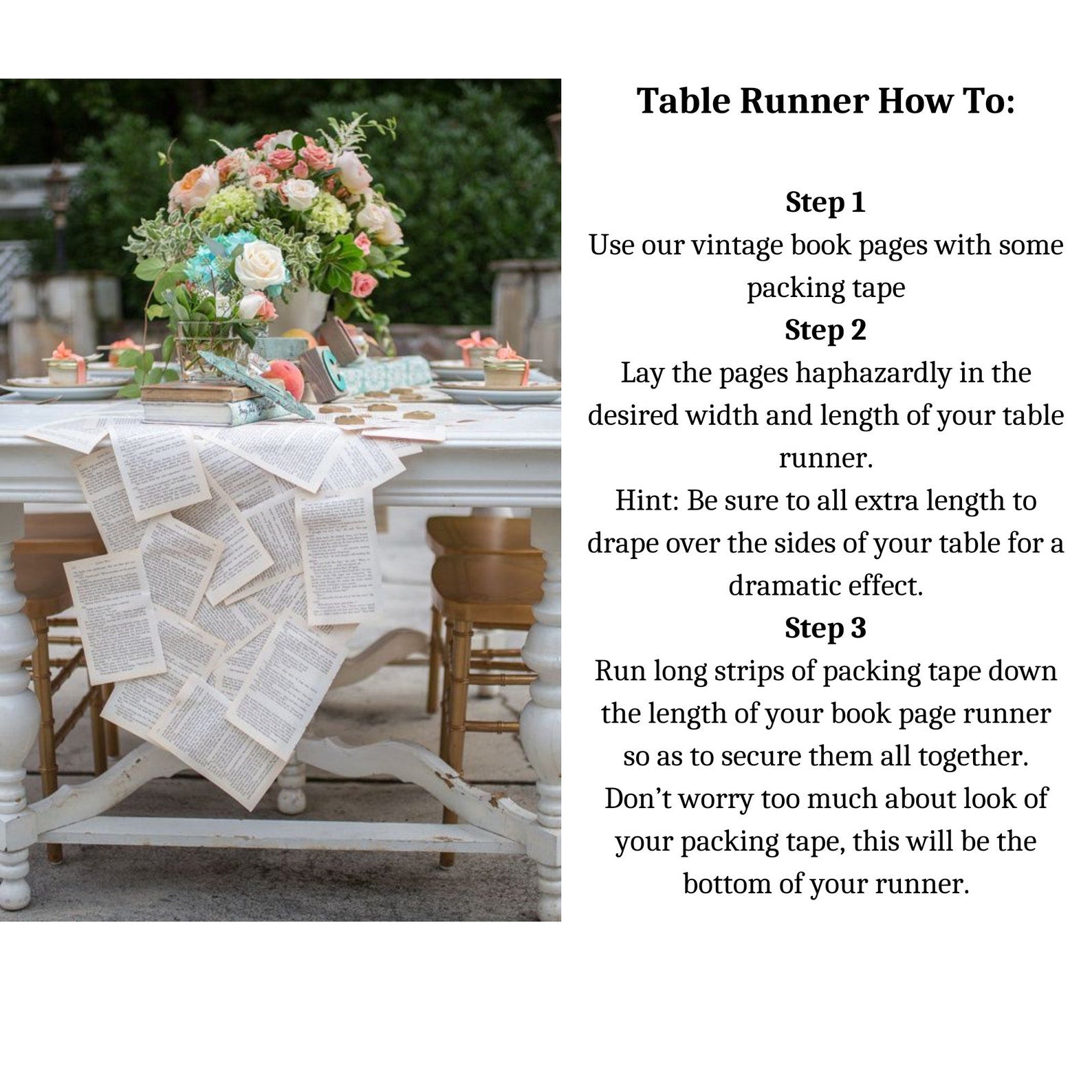 Rustic wedding decor styled with folded vintage book pages.