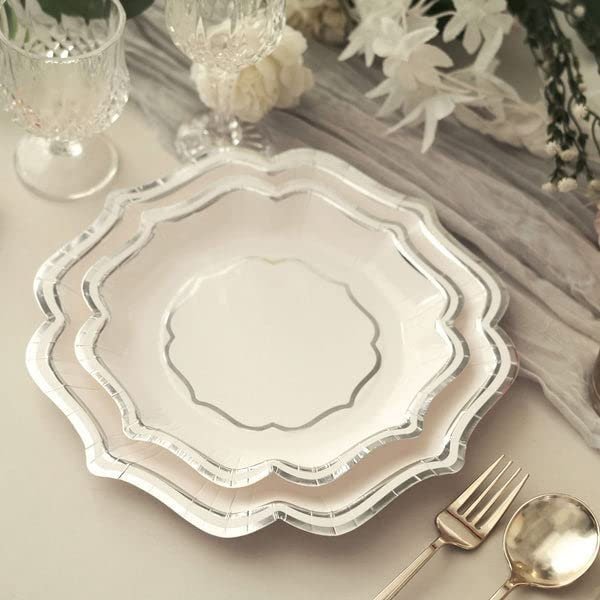 Scallop Rim Party Plates – Fancy Gold & Silver Disposable Dinnerware for Weddings & Elegant Events - Pretty Party Boxx