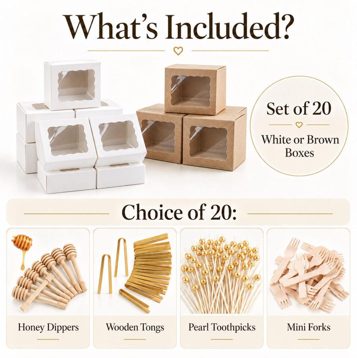 Square Charcuterie Favor Boxes with Clear Lids – 20 Pack with Mini Utensils (6x6x3”) - Pretty Party Boxx