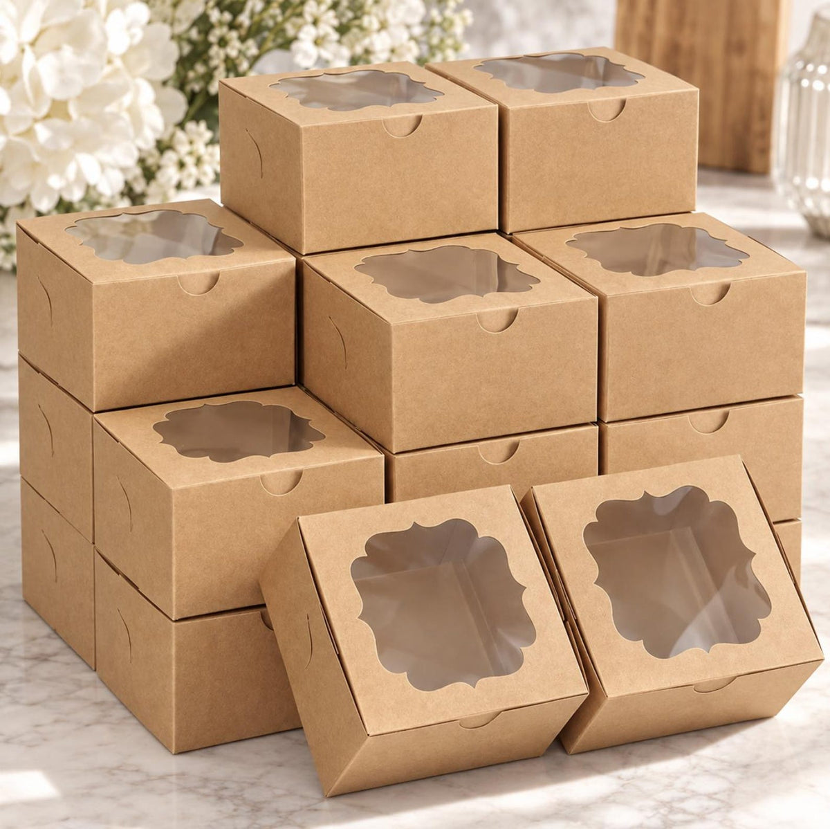 Square Charcuterie Favor Boxes with Clear Lids – 20 Pack with Mini Utensils (6x6x3”) - Pretty Party Boxx