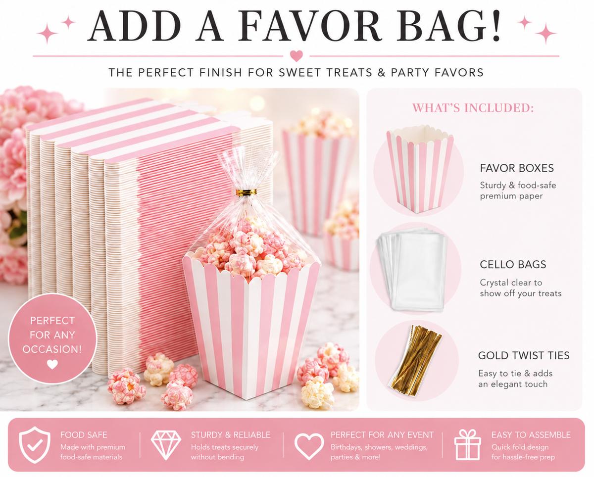 Striped Popcorn Cups - Set of 12 Mini Popcorn Boxes for Parties & Events - Pretty Party Boxx