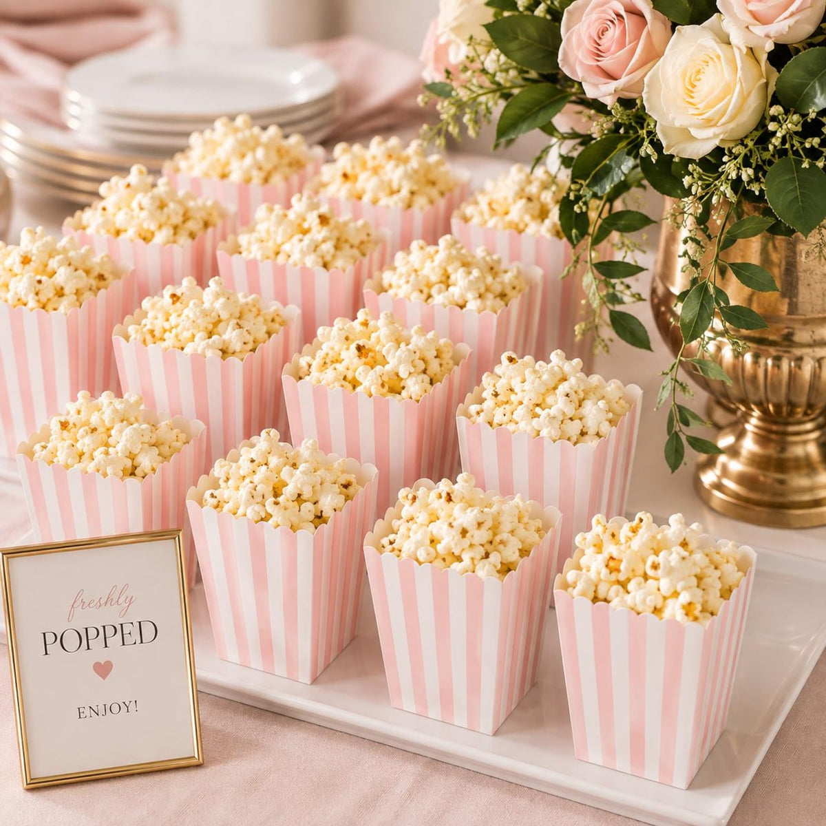 Striped Popcorn Cups - Set of 12 Mini Popcorn Boxes for Parties & Events - Pretty Party Boxx