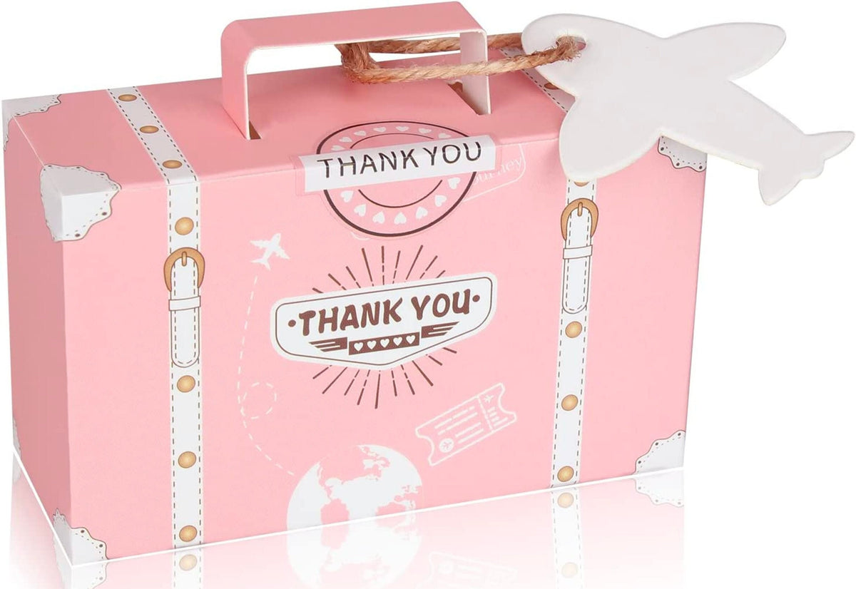 Mini Travel Suitcase Favor Boxes with Compass Charm & Twine – Vintage Party Favor Boxes for Travel Themed Events
