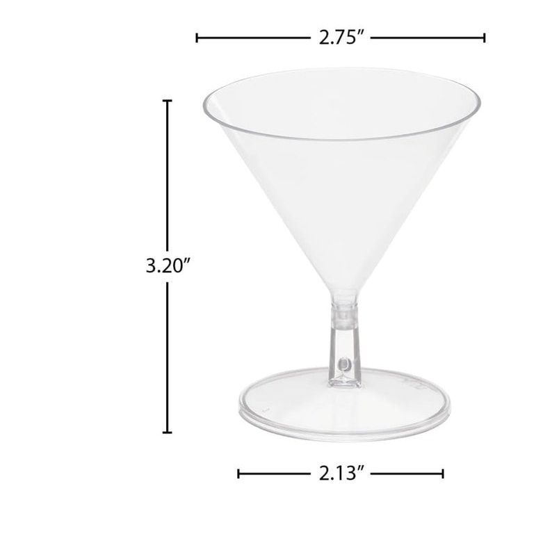 Empty shrimp cocktail glasses displayed with their sleek mini wooden forks, showcasing their dimensions and versatility.