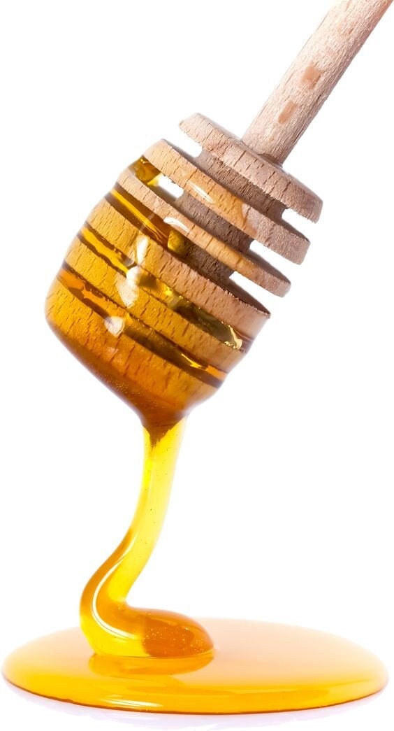 Honey dipper stick drizzling golden honey