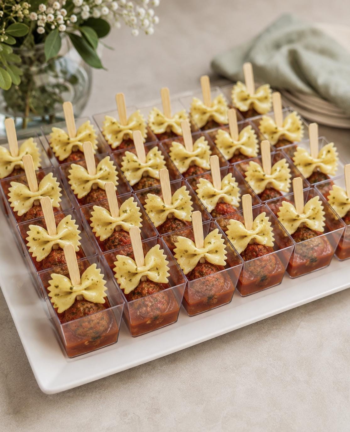 Close-up of charcuterie cup with meat, cheese, and crackers. Individual disposable wooden cone for catering.