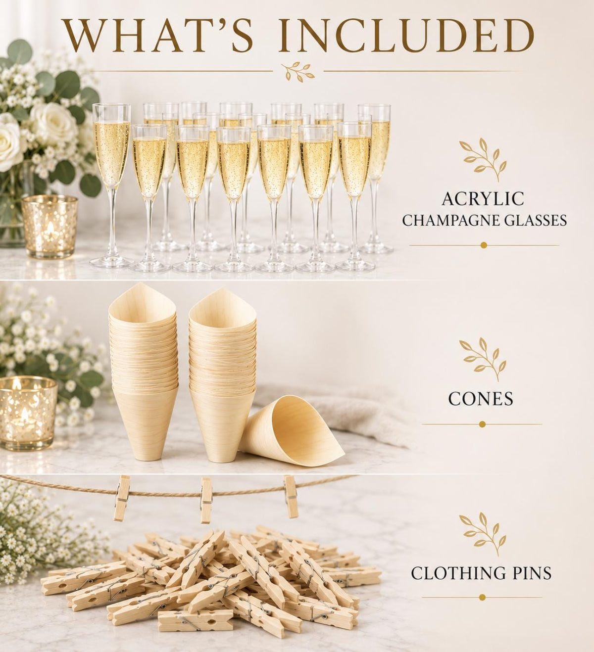 Acrylic Champagne Glasses with Paper Cones – Fry Cup & Small Bites Display for Weddings