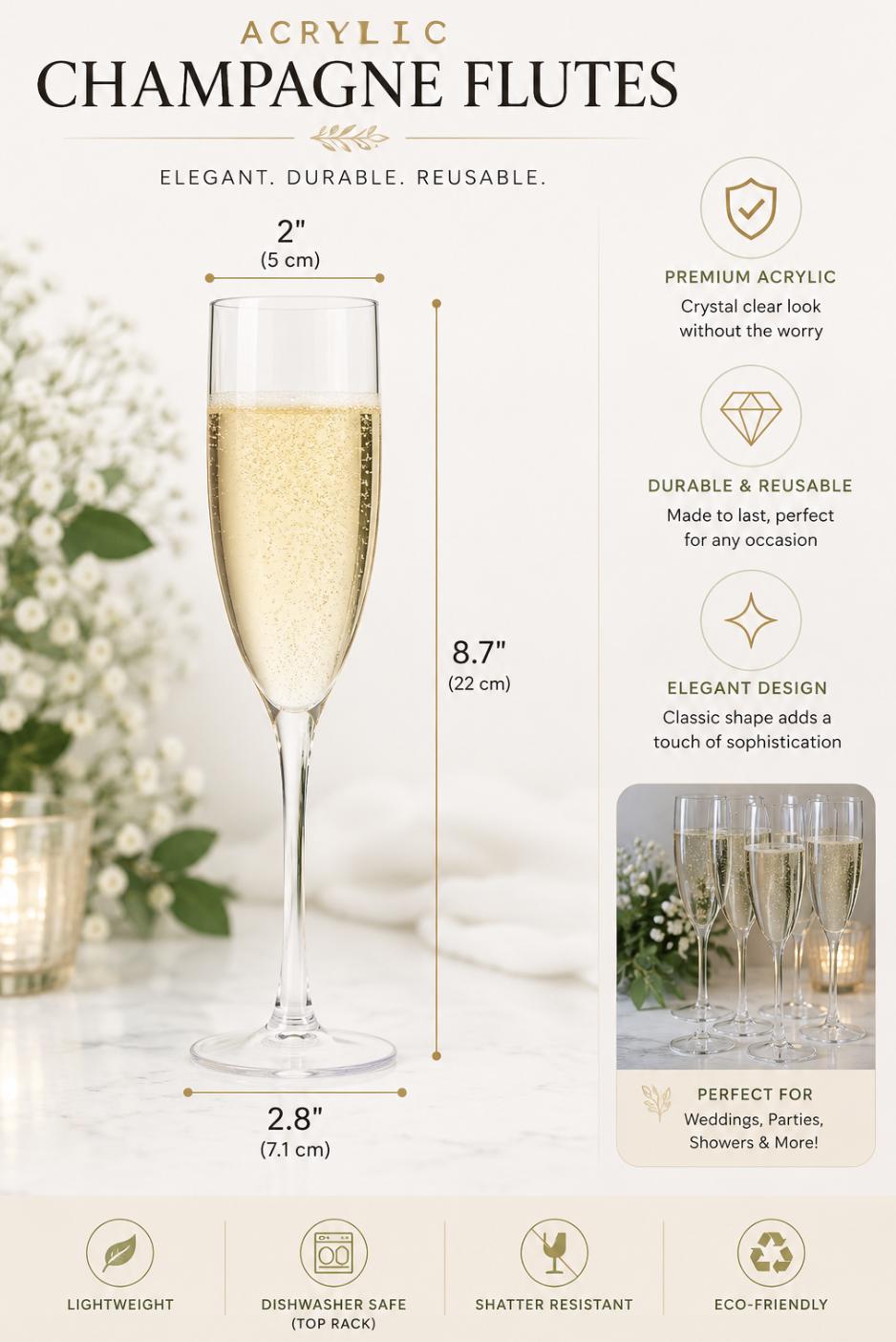Acrylic Champagne Glasses with Paper Cones – Fry Cup & Small Bites Display for Weddings