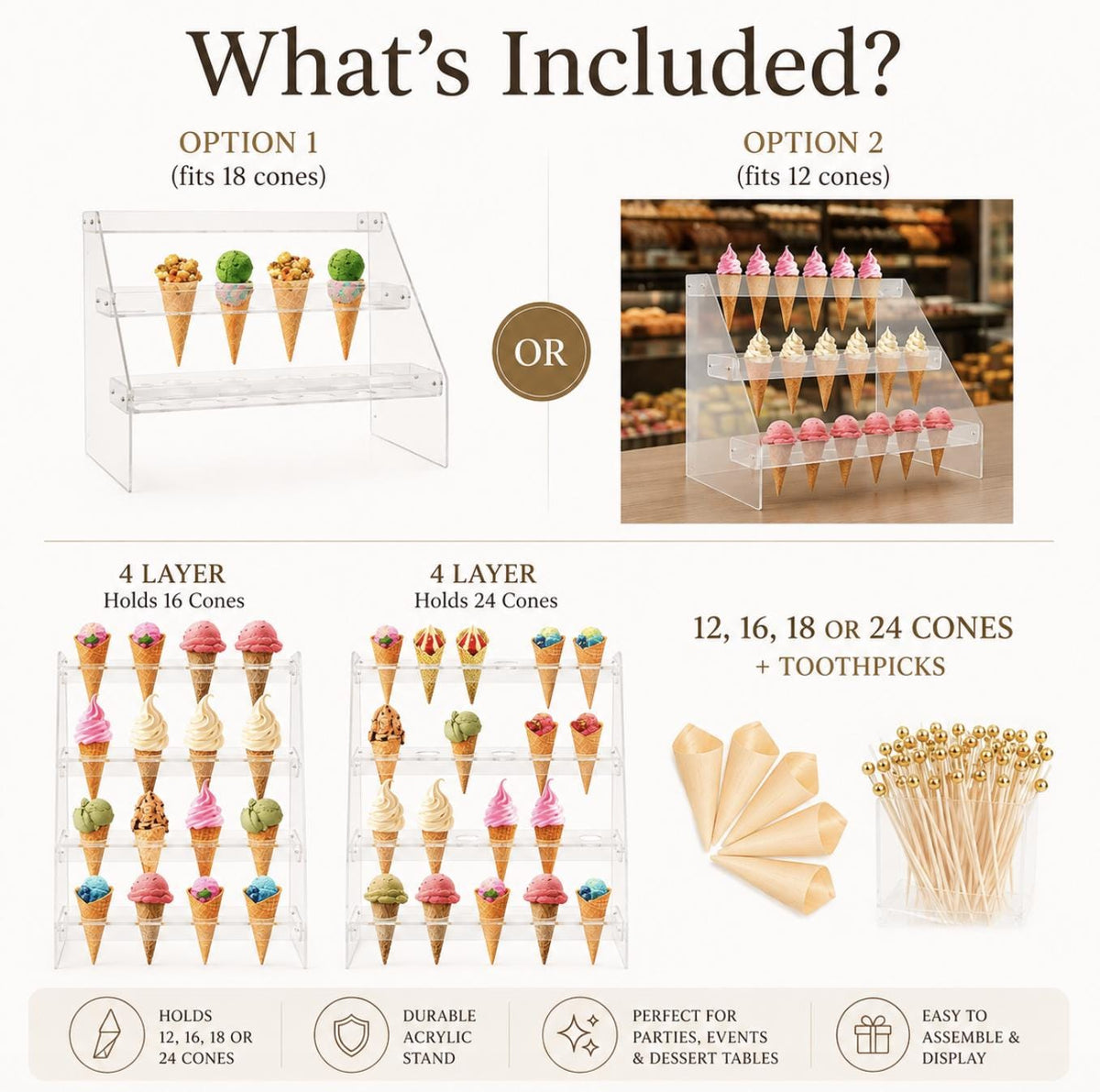 Acrylic Charcuterie Cone Stand Holder – Clear Display for Cones, Appetizers & Desserts