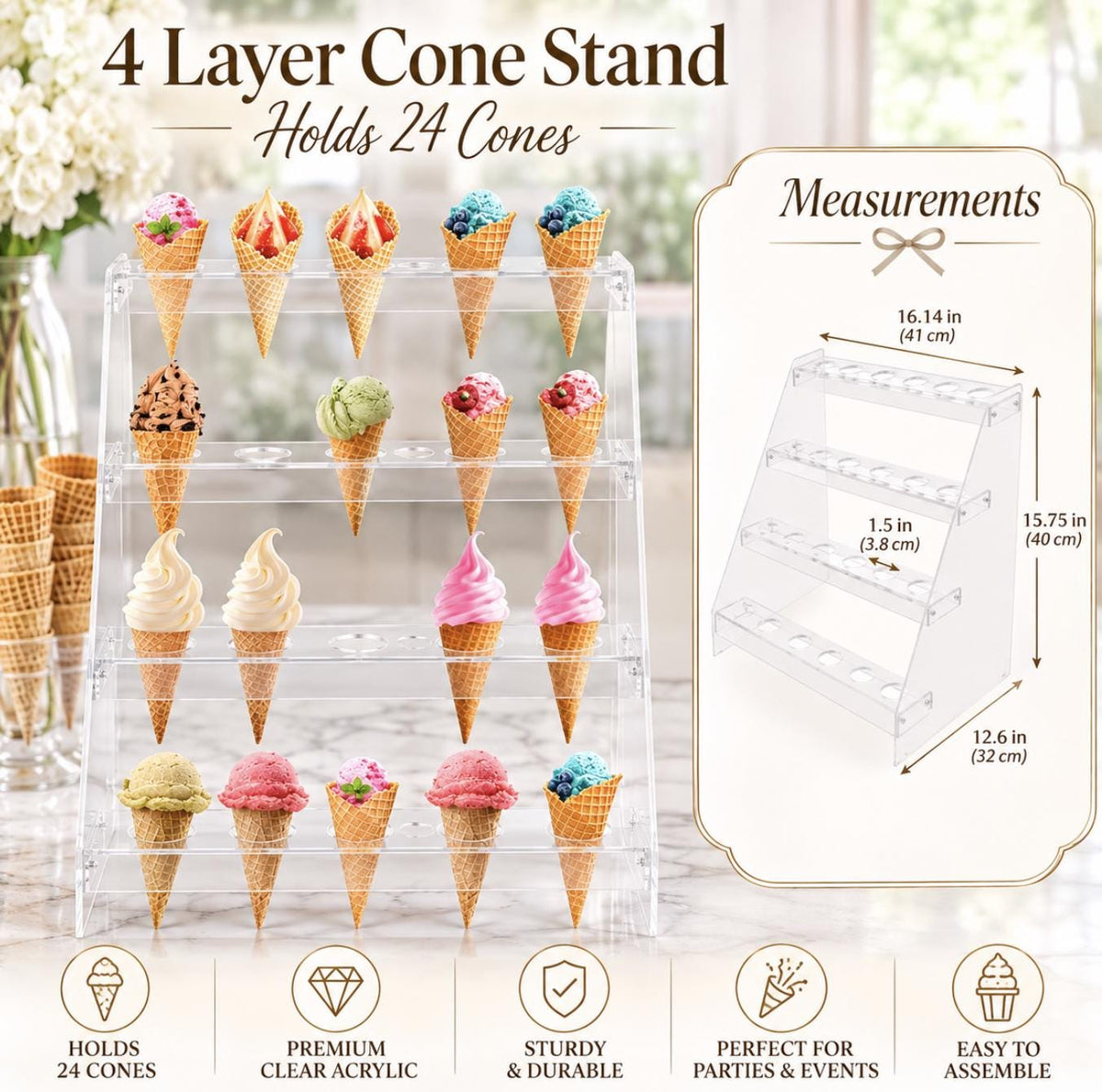 Acrylic Charcuterie Cone Stand Holder – Clear Display for Cones, Appetizers & Desserts