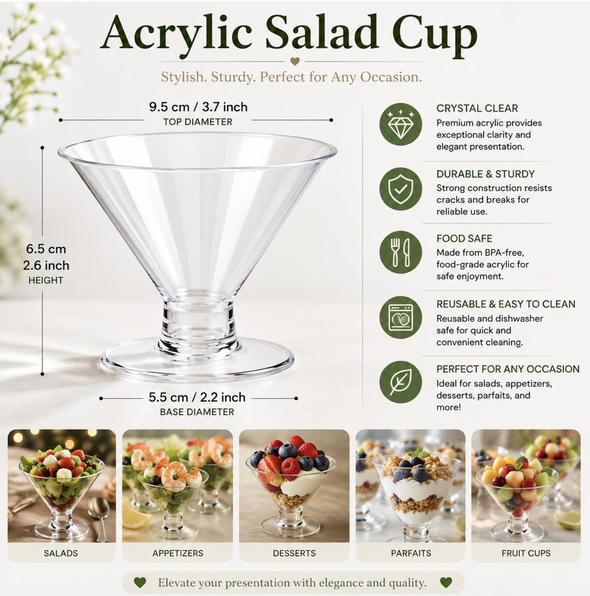 Acrylic Salad Cups with Mini Forks - Set of 20