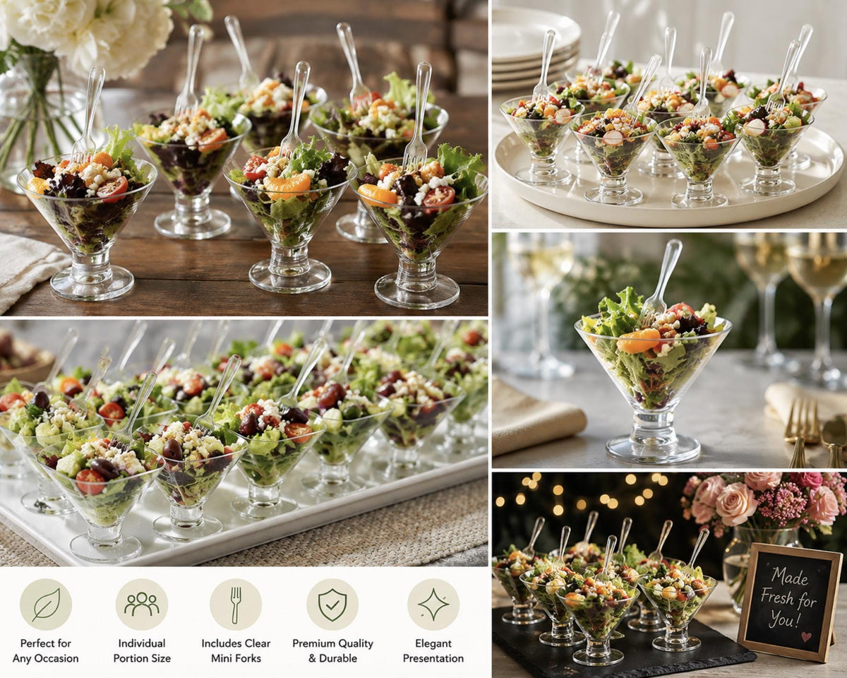 Acrylic Salad Cups with Mini Forks - Set of 20