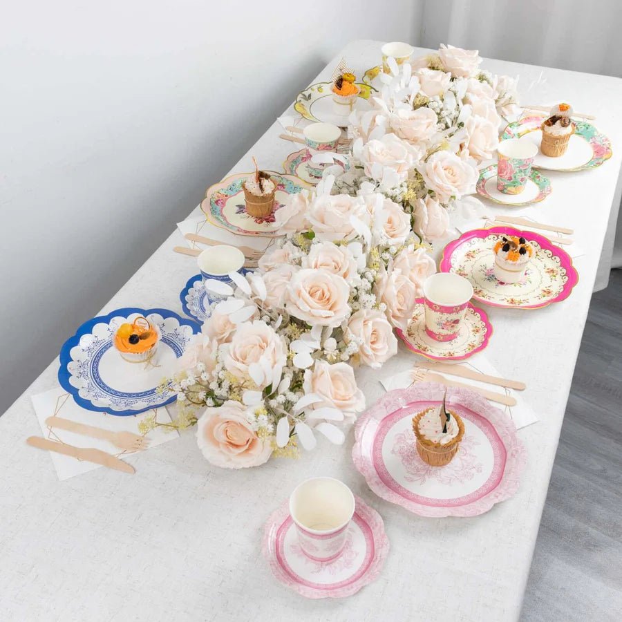 Assorted Vintage Mixed Floral Paper Dinner Plates – Scalloped - Edge Design. - Pretty Party Boxx