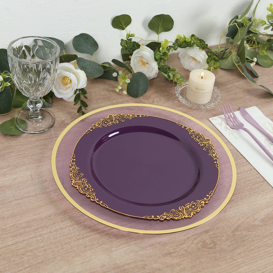 10 - Pack Leaf Embossed Rim Round Plastic Dessert Plates – Elegant Disposable Party Plates for Weddings & Events