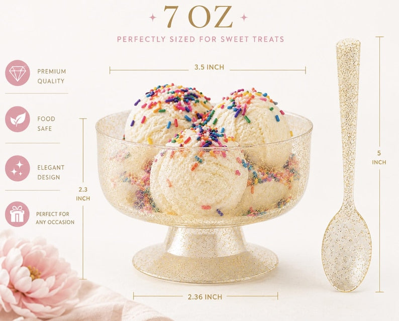 Birthday ice cream sundae bar kit with colorful decorations, topping containers, waffle cones and serving accessories