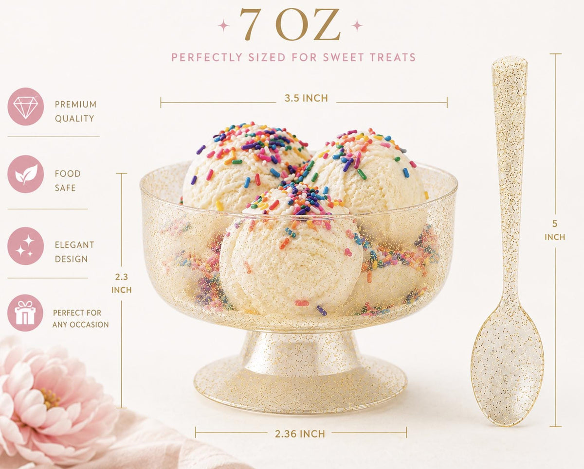 Birthday ice cream sundae bar kit with colorful decorations, topping containers, waffle cones and serving accessories
