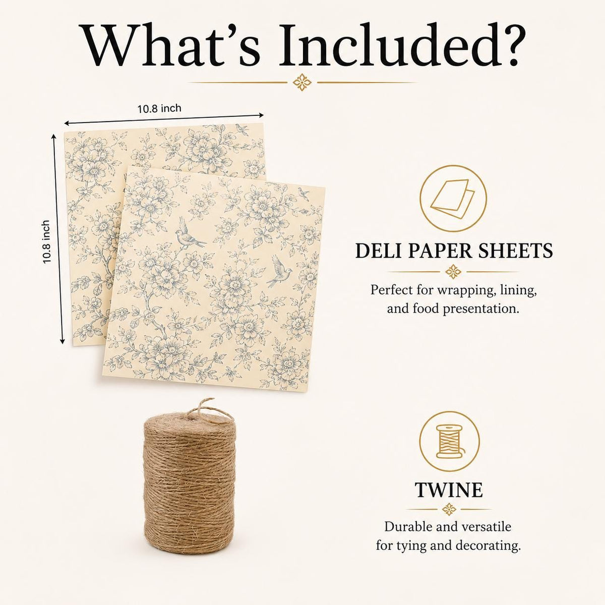 Blue Floral Deli Paper Sheets with Twine – Sandwich Wrap Set for Brunch, Catering & Favors