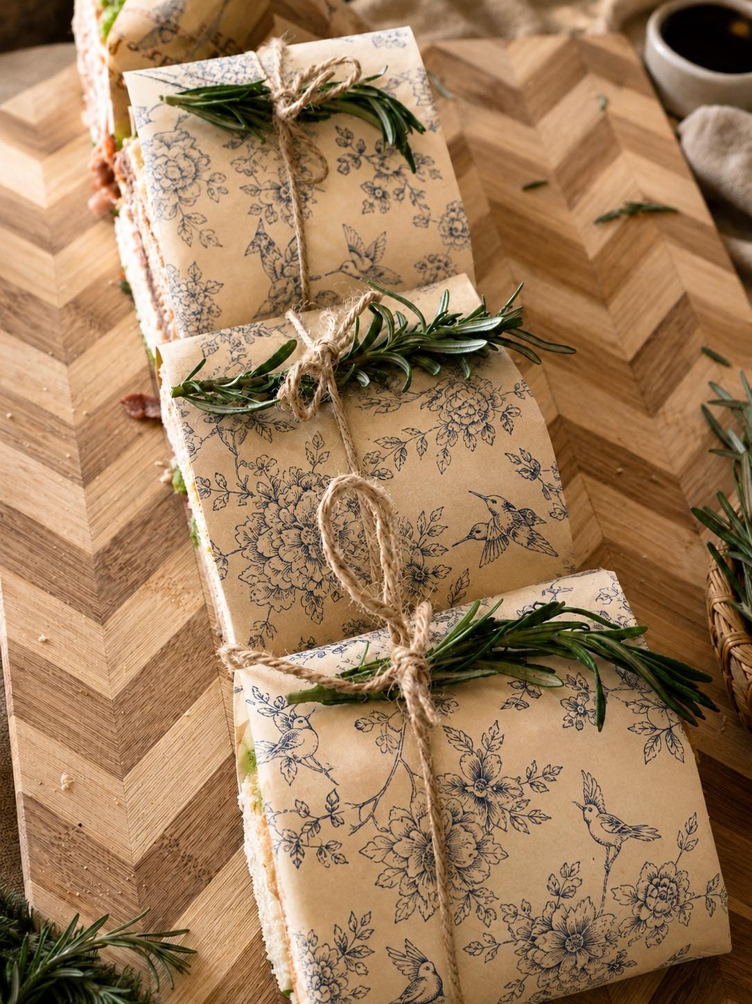 Blue Floral Deli Paper Sheets with Twine – Sandwich Wrap Set for Brunch, Catering & Favors
