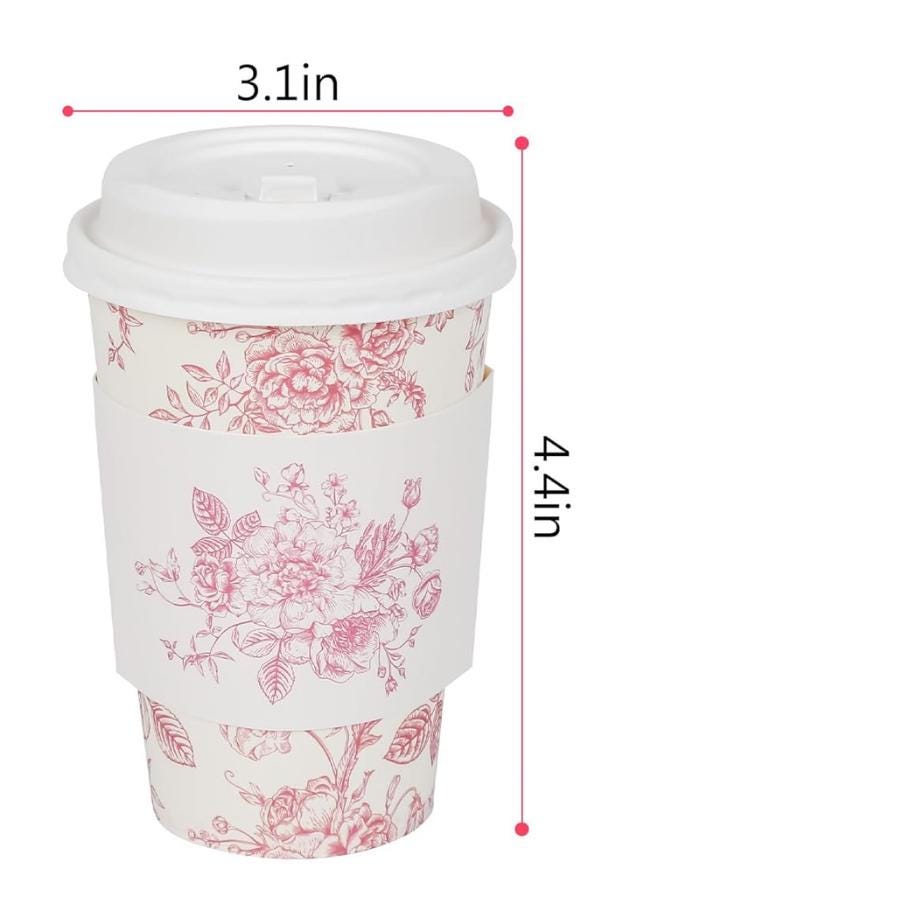 Blue Toile Coffee Cups with Lids & Sleeves – Chinoiserie Coffee Bar Cups for Showers & Brunch