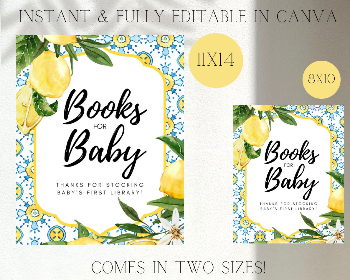 Books for Baby Insert & Sign Bundle – Lemon Citrus Baby Shower Printable