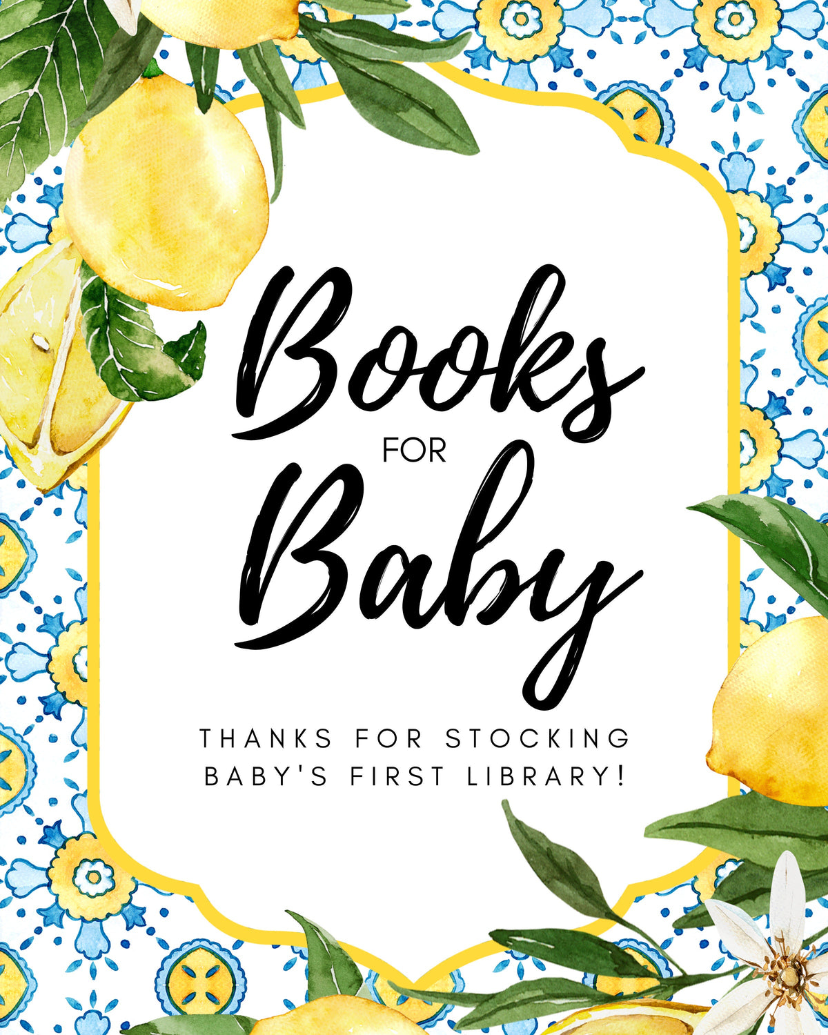 Books for Baby Insert & Sign Bundle – Lemon Citrus Baby Shower Printable