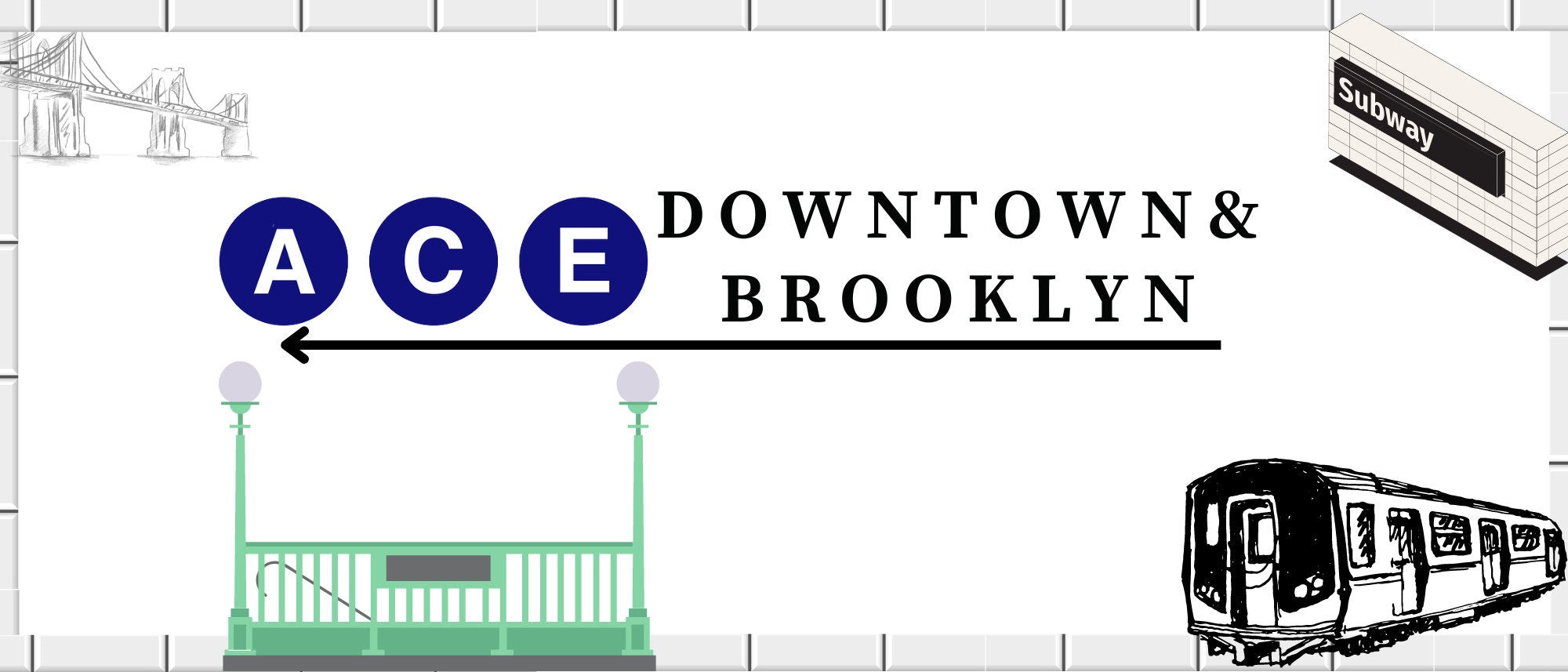 Downtown & Brooklyn digital download street sign for New York themed party favors and party New York theme celebrations including baby showers and bridal events.