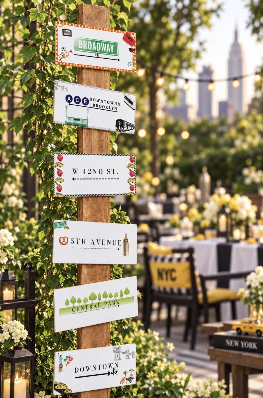 Set of 6 NYC Themed Street Signs - New York City Themed Party Supplies & Decor for New York Themed Party Events