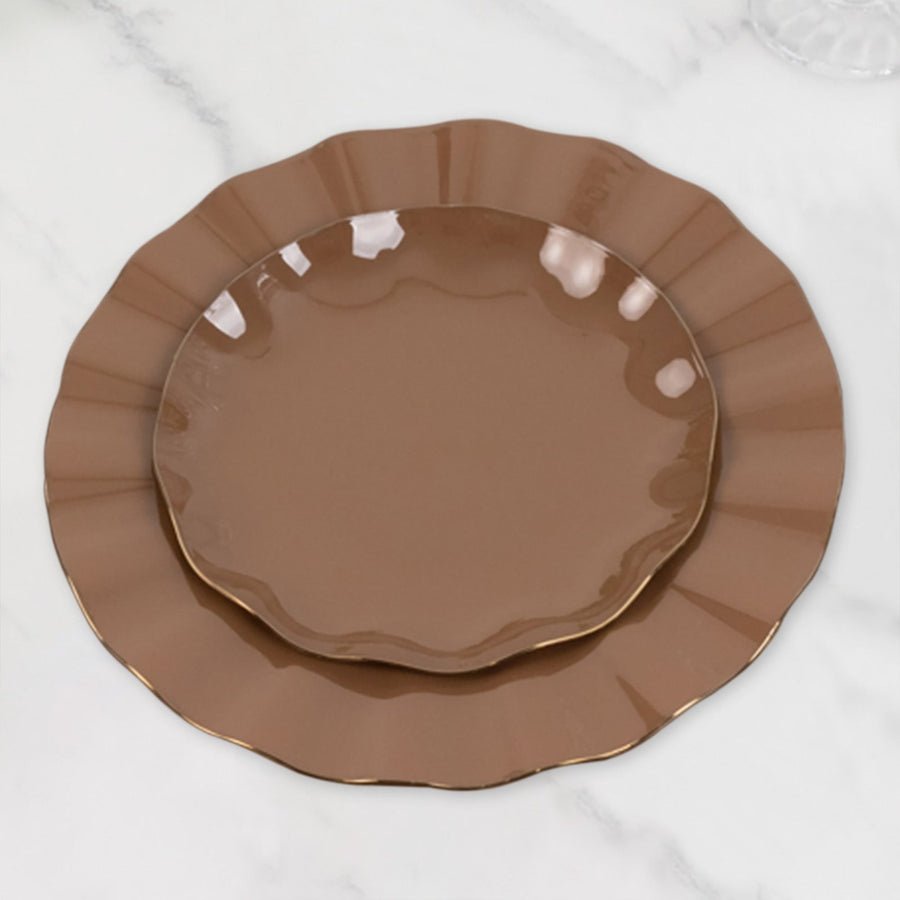 10 - Pack Ruffled Rim Round Plastic Dinner Plates – 9” Elegant Disposable Party Plates for Weddings, Events & Catering - Pretty Party Boxx