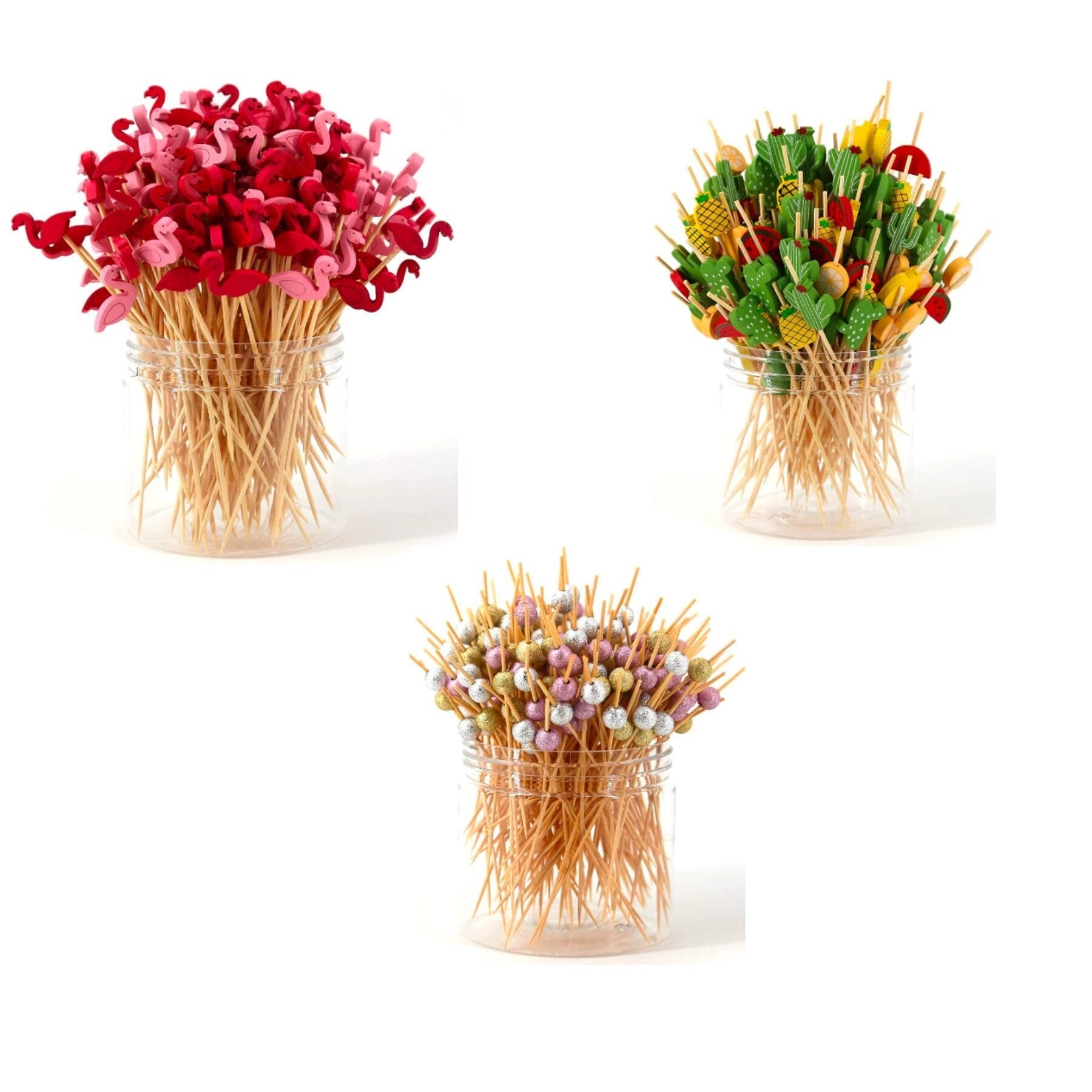 Cactus with fruit themed fancy toothpicks for appetizers and cocktails