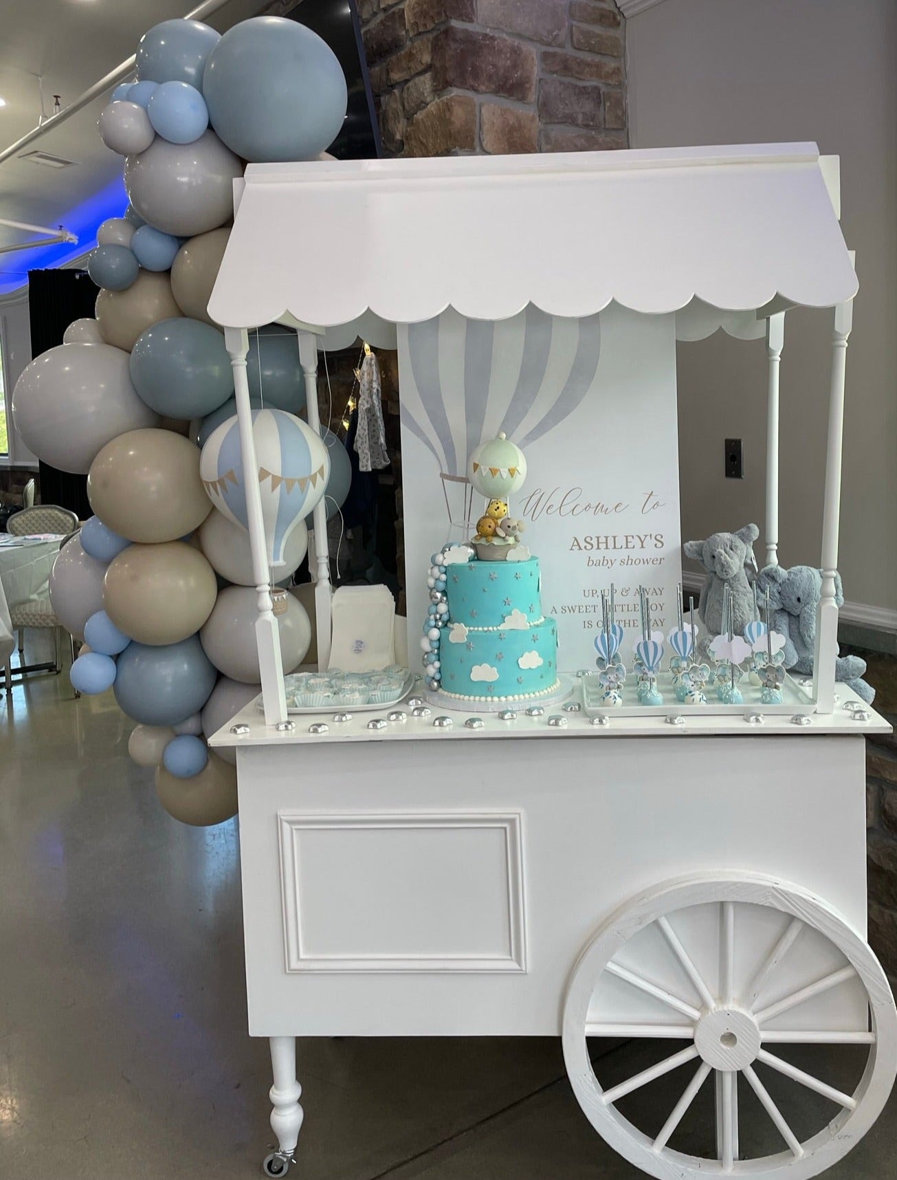 White Candy Cart Flower Dessert Cart for Rent