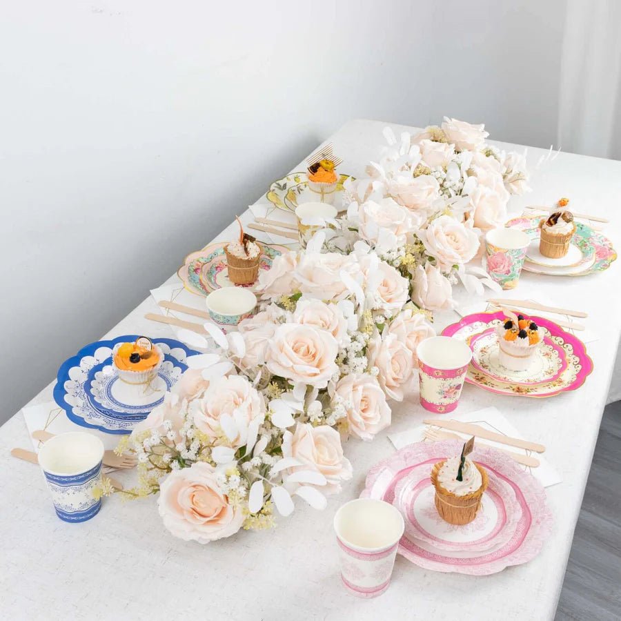 Assorted Vintage Mixed Floral Paper Dinner Plates – Scalloped - Edge Design. - Pretty Party Boxx