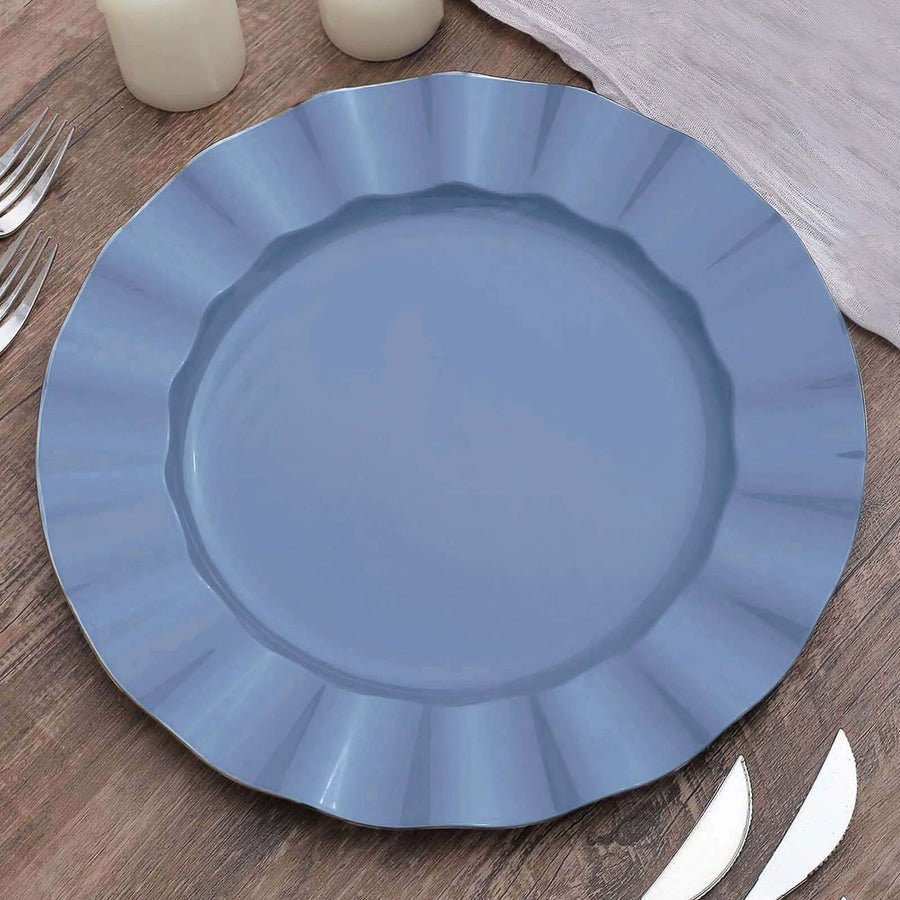 10 - Pack Ruffled Rim Round Plastic Dinner Plates – 9” Elegant Disposable Party Plates for Weddings, Events & Catering - Pretty Party Boxx