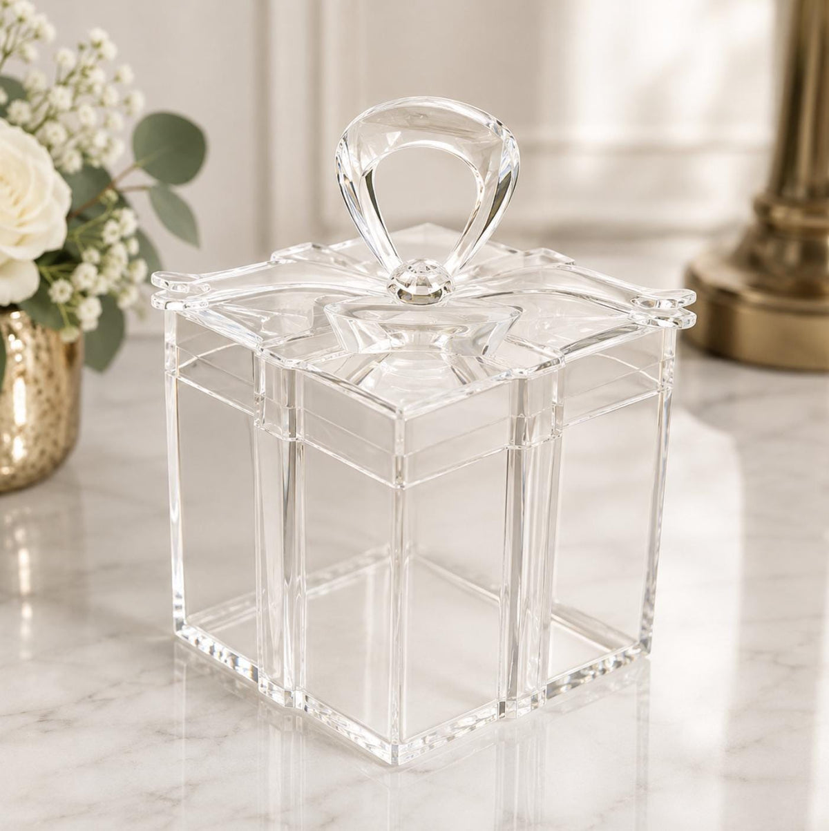 12 Pack 3" Square Clear Bow Top Plastic Party Favor Boxes – Transparent Candy Container Gift Boxes - Pretty Party Boxx